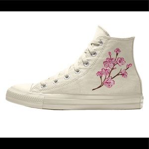 Converse Hi-top with pink cherry blossom embroidery